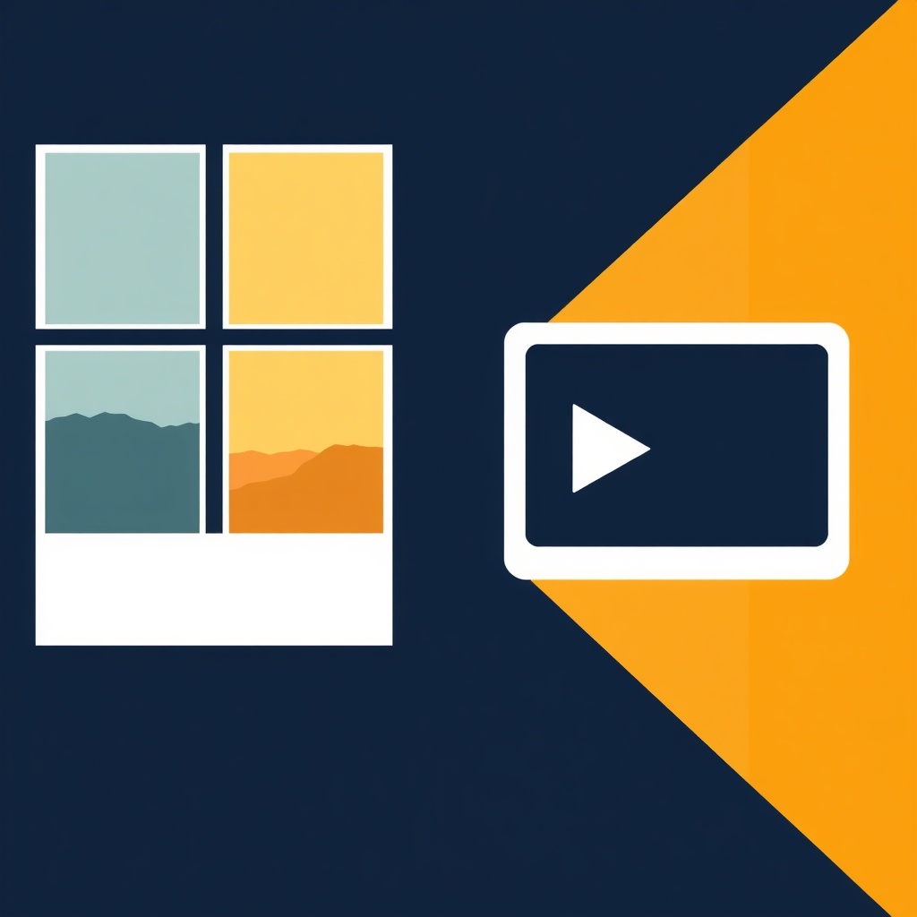 Contrast between still images (slate frames) and video avatars (amber play symbol)